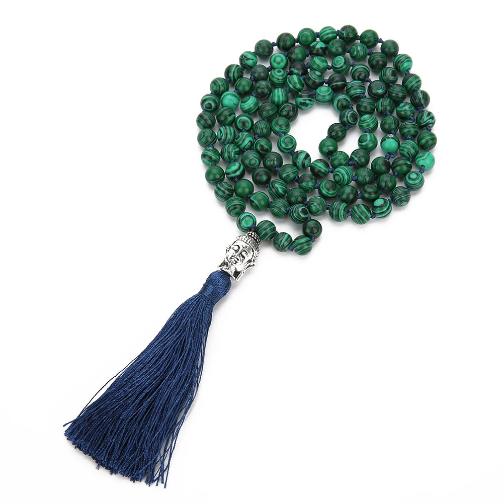 Handmade Green Malachite Mala Necklace – 108 Beads
